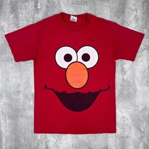 Vintage Sesame Street T-Shirt Mens Small Red Elmo Oversized Face TV Show 2002